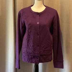 Coldwater Creek, purple detailed cardigan sweater, size medium.